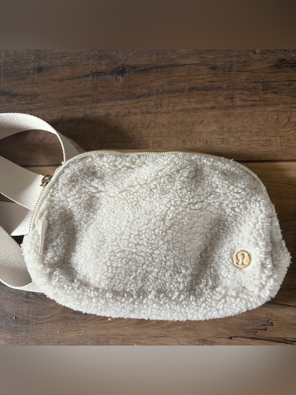 lululemon athletica Cream Sherpa Crossbody Pouch with Gold Logo